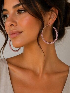 Express Pink Beaded Hoop Earrings
